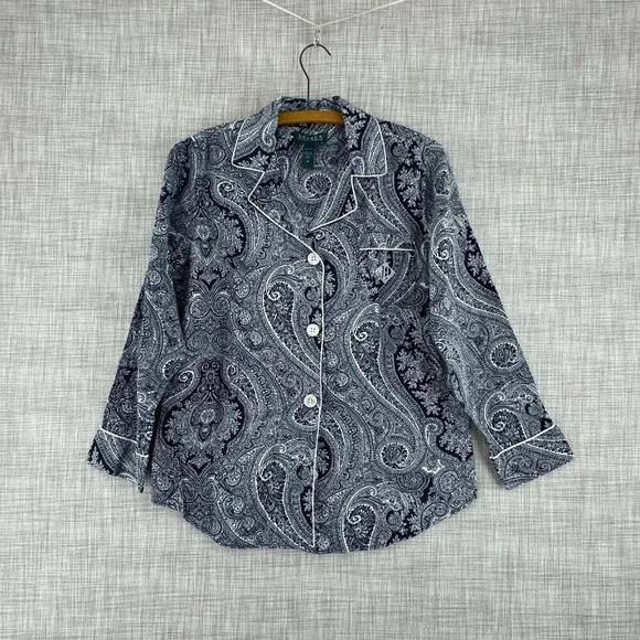 Lauren Ralph Lauren Pajama Top button down Womens M Blue 3028 - Picture 1 of 6